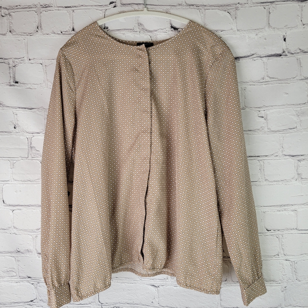 ANN TAYLOR Long Sleeve Neutrals Dot Blouse